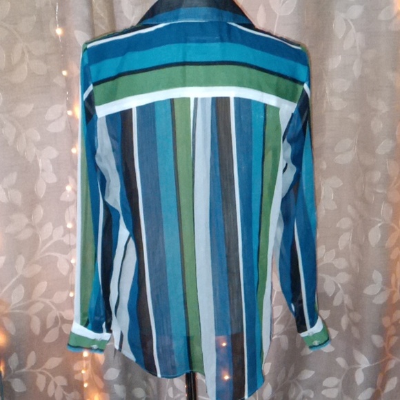 ~INC Small Striped Sheer Button Down Blouse - Picture 3 of 3